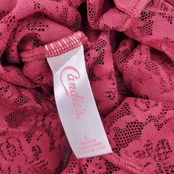 Candies Intimates Tibetan Red Lace Bodysuit Snap Closure Juniors Size Large New - Picture 7 of 8